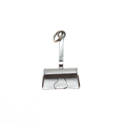 925 Sterling Silver Antique Art Deco Heart Shovel / Scoop Mini Charm Pendant