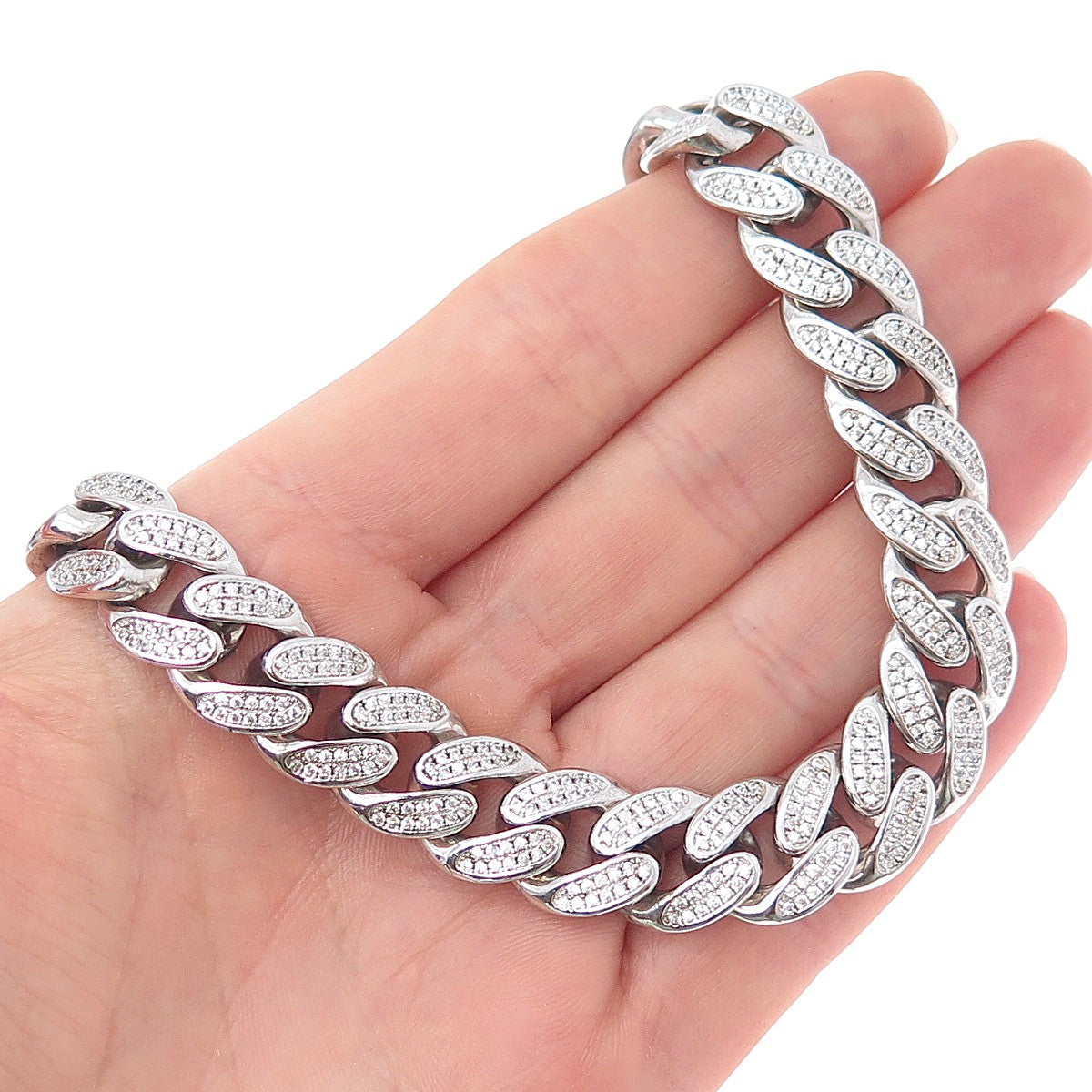 925 Sterling Silver REL Round-Cut C Z Heavy 155.8g Cuban Chain Necklace 22"