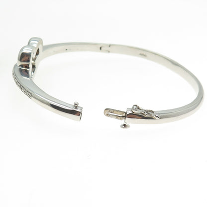 925 Sterling Silver Real Round-Cut Diamond Heart Bangle Bracelet 7.25"