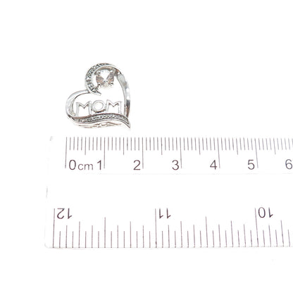 925 Sterling Silver Real Round-Cut Diamond & White Topaz Mom Heart Slide Pendant