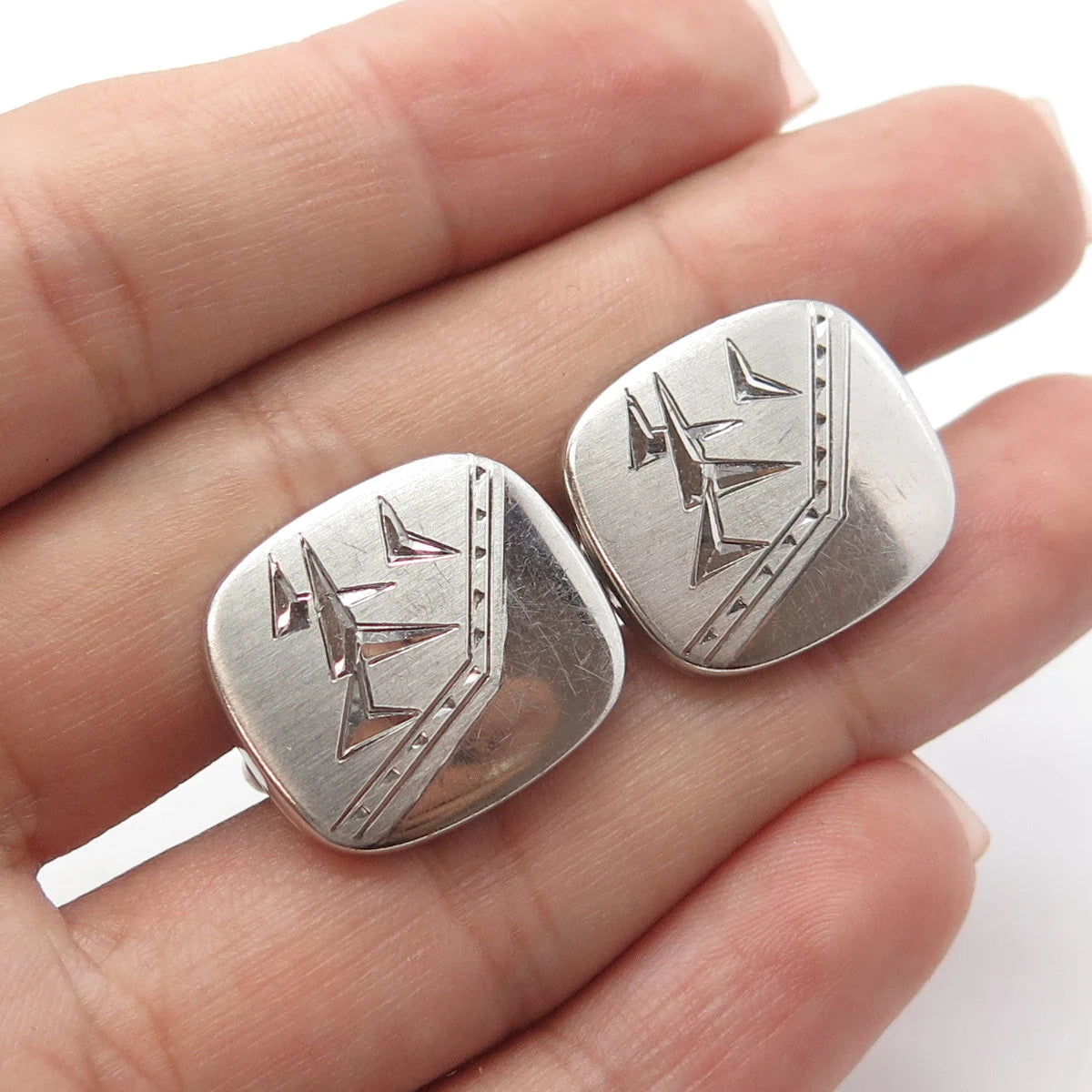 925 Sterling Silver Antique Art Deco Speidel United States Abstraction Cufflinks