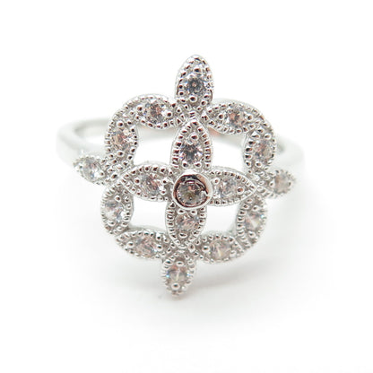 925 Sterling Silver Round-Cut Shaped C Z Modernist Ring Size 7