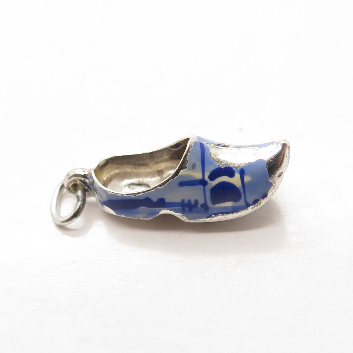 835 Silver Vintage Blue Enamel Boot Shoe Charm Pendant