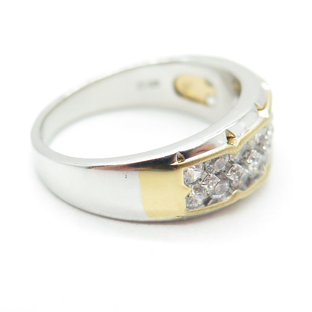 925 Sterling Silver 2-Tone Round-Cut C Z Modernist Ring Size 10.25