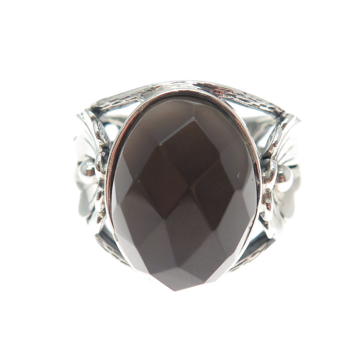 RIDER 950 Silver Vintage Real Black Onyx Flower Blossom Ring Size 9.5