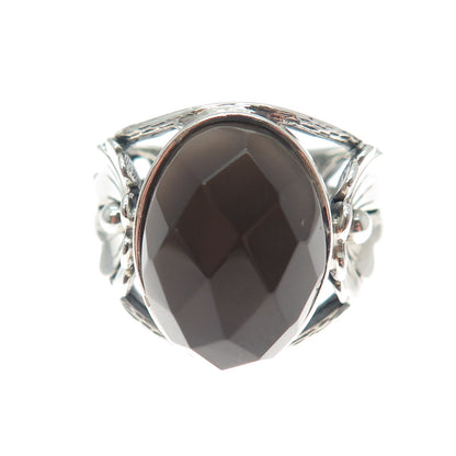 RIDER 950 Silver Vintage Real Black Onyx Flower Blossom Ring Size 9.5