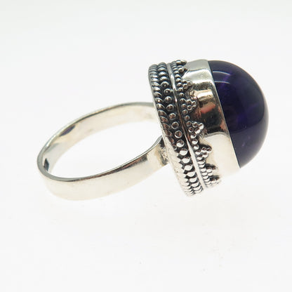 925 Sterling Silver Vintage Real Amethyst Granulated Ring Size 7.75