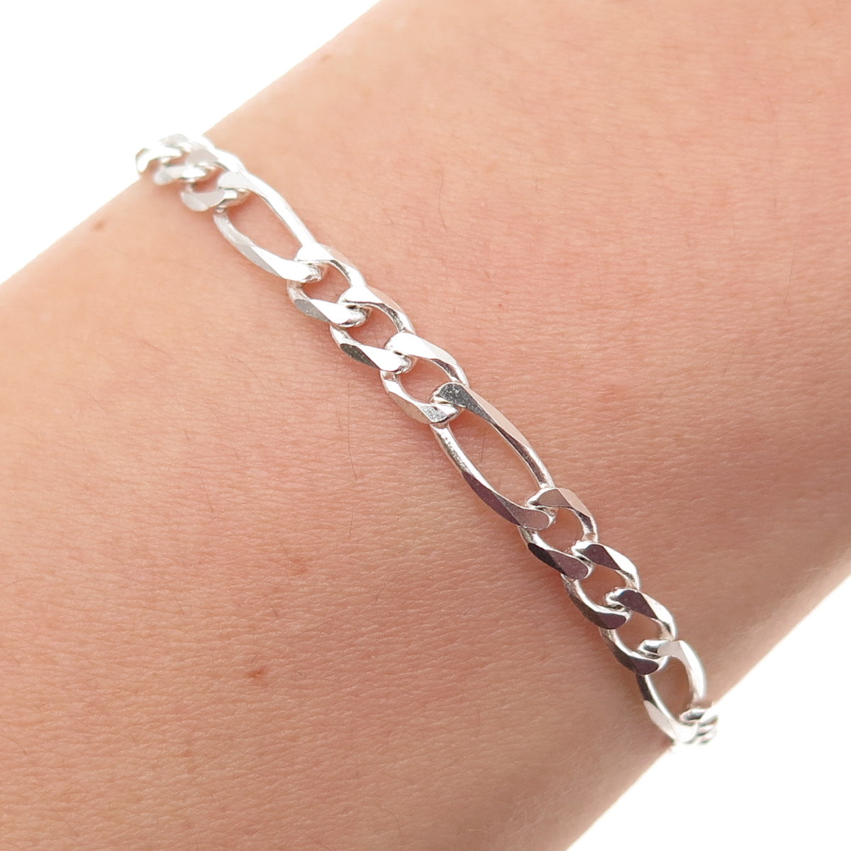925 Sterling Silver Italy Figaro Link Bracelet 7"