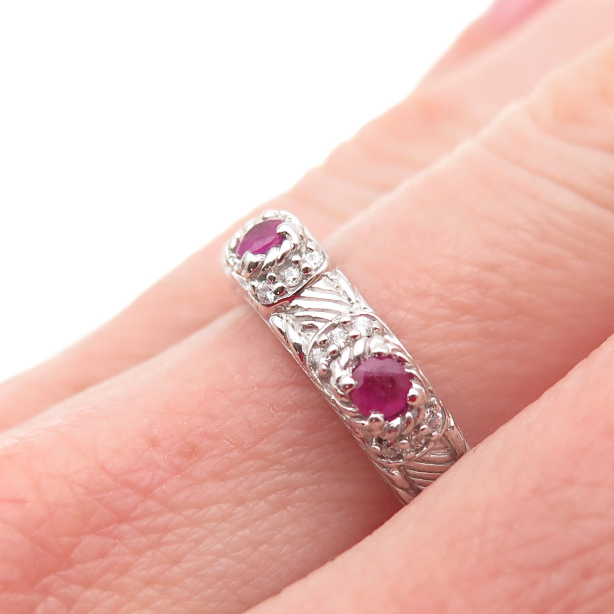 JUDITH RIPKA 925 Sterling Silver Real Ruby & C Z Ring Size 7 (missing 1 C Z)