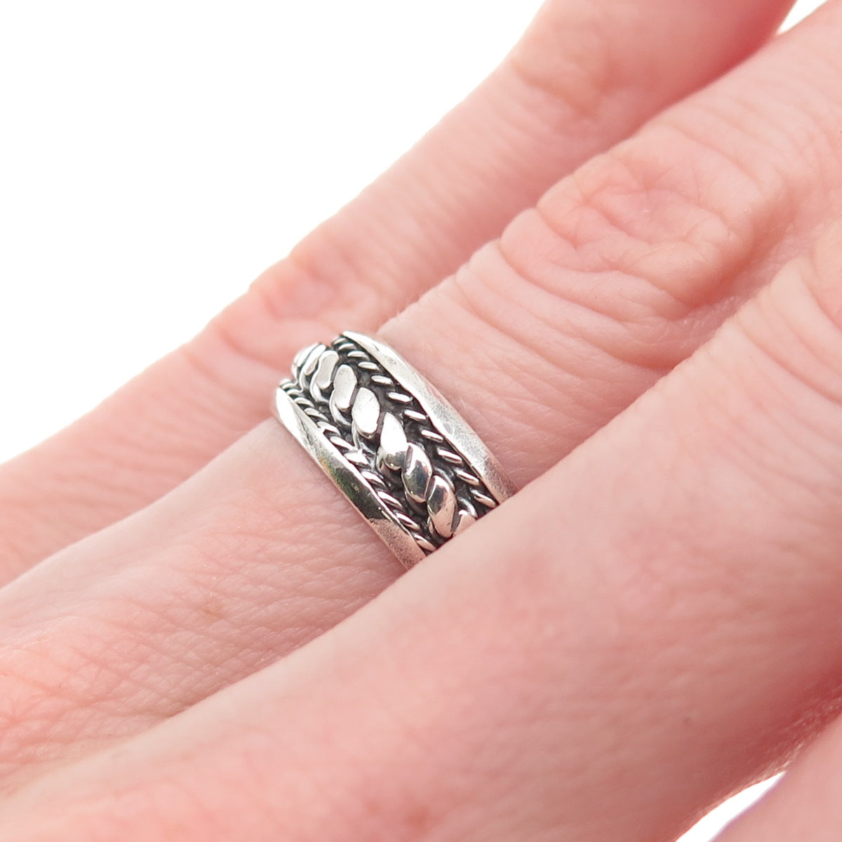 925 Sterling Silver Vintage Twisted Rope Oxidized Band Ring Size 5.75