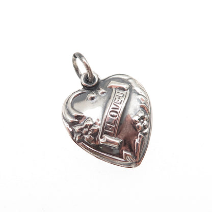 925 Sterling Antique Art Deco I Love You Chatelaine Heart Mini Charm Pendant