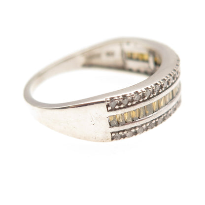 925 Sterling Silver Real White & Canary Diamond Ring Size 8