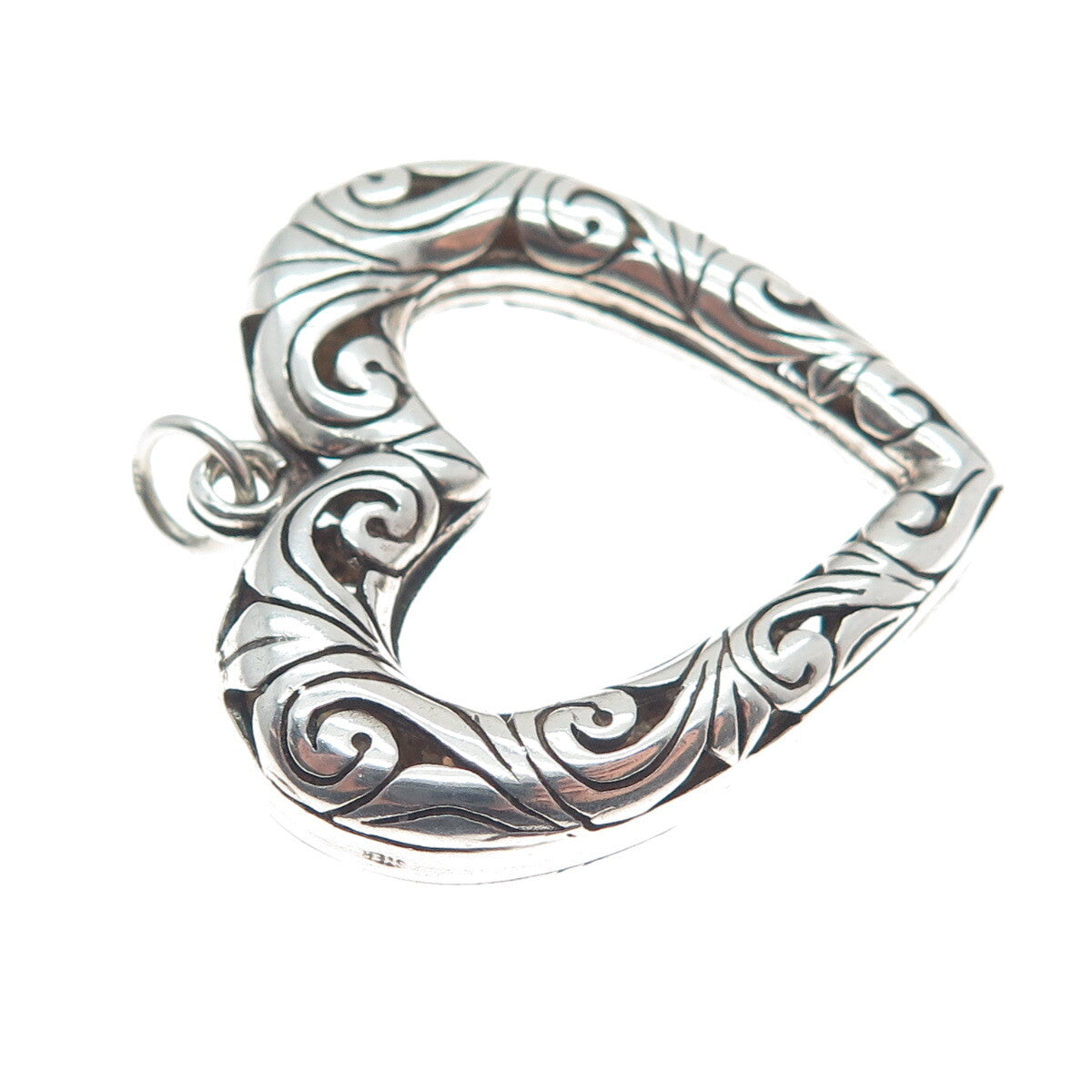 925 Sterling Silver Vintage Ornate Open Heart Oxidized Pendant