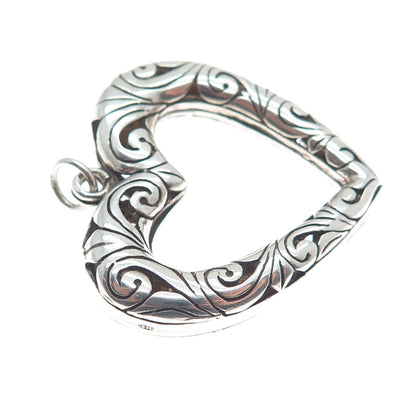 925 Sterling Silver Vintage Ornate Open Heart Oxidized Pendant