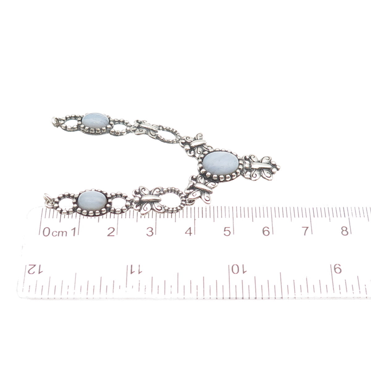 Carolyn Pollack Sterling Vintage Real Lace Agate Butterfly Necklace Centerpiece