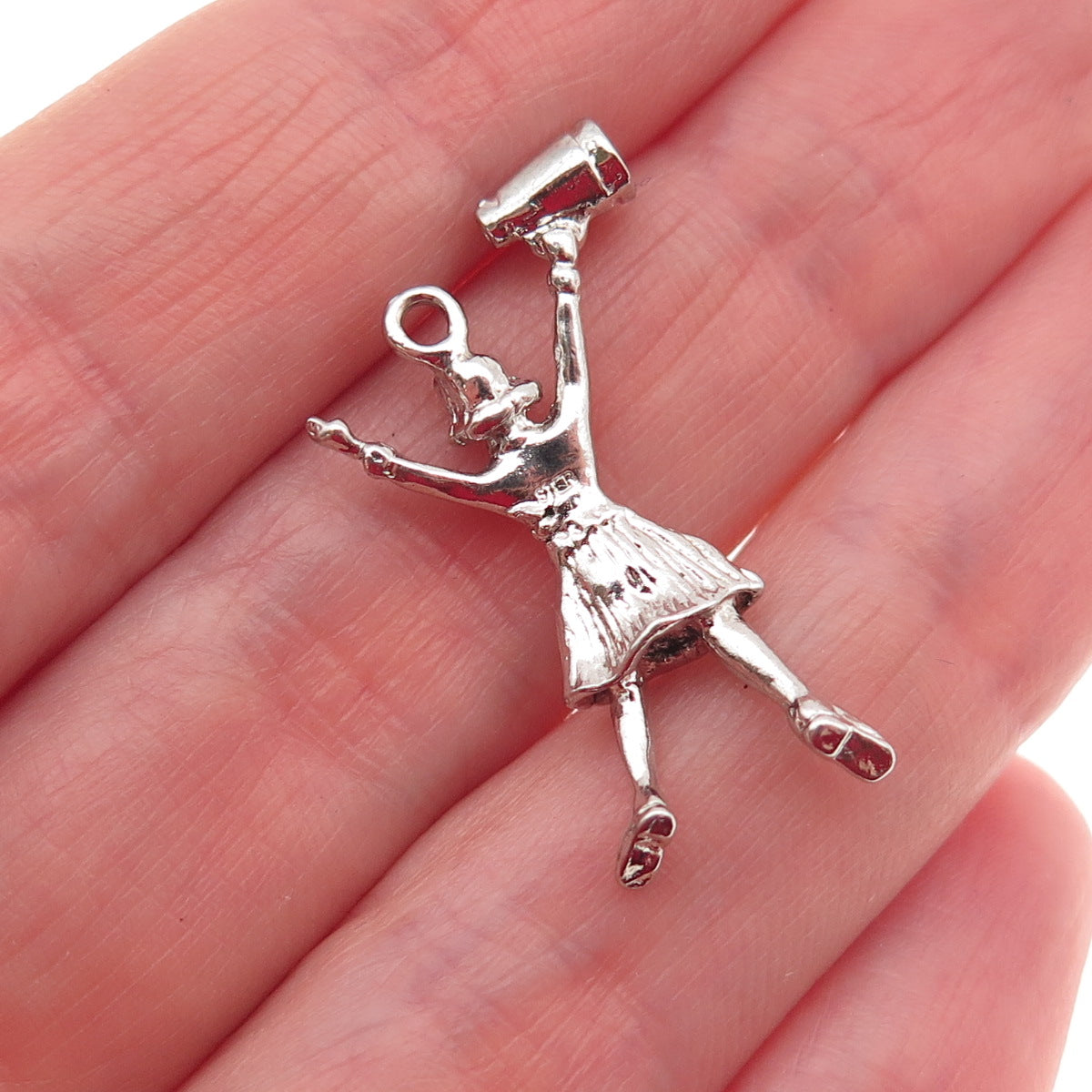 925 Sterling Silver Vintage Cheerleader Charm Pendant