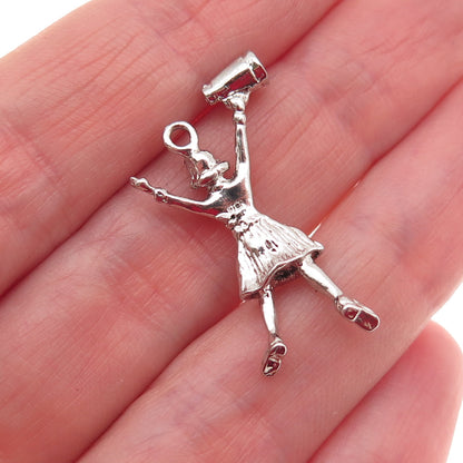 925 Sterling Silver Vintage Cheerleader Charm Pendant
