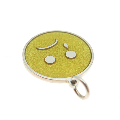 925 Sterling Silver Yellow Enamel Crying Face Emoji Minimalist Charm Pendant