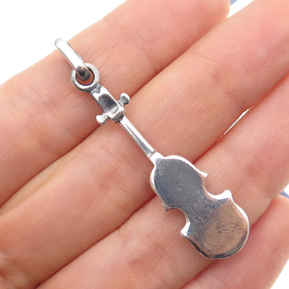 925 Sterling Silver Vintage Italy Enamel Violin Music Instrument Charm Pendant
