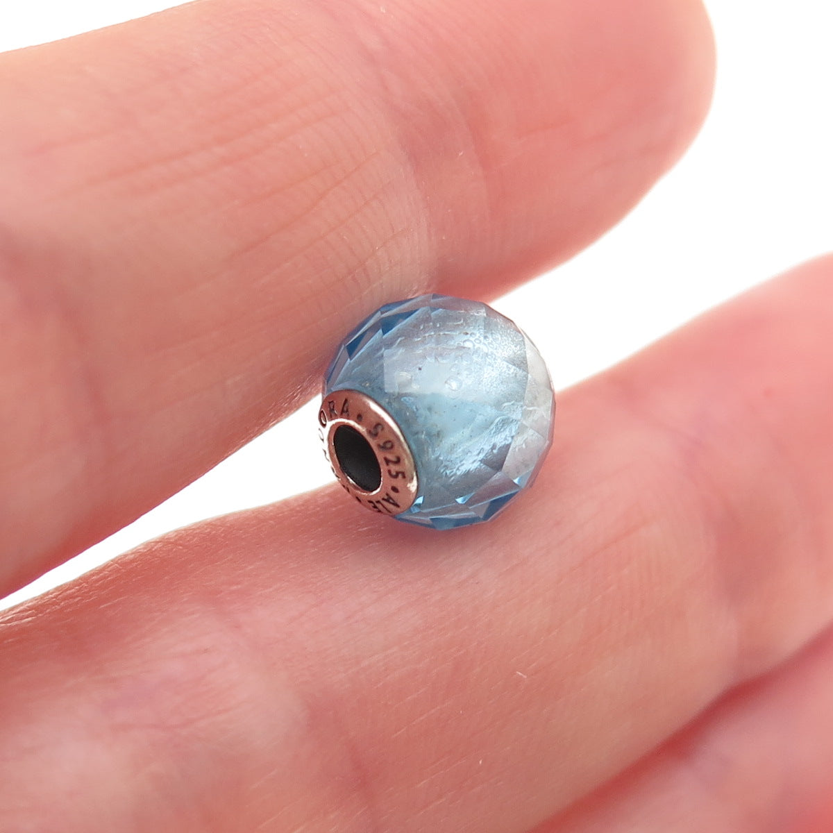 Pandora 925 Sterling Silver Blue Crystal Essence Friendship Slide Bead Charm