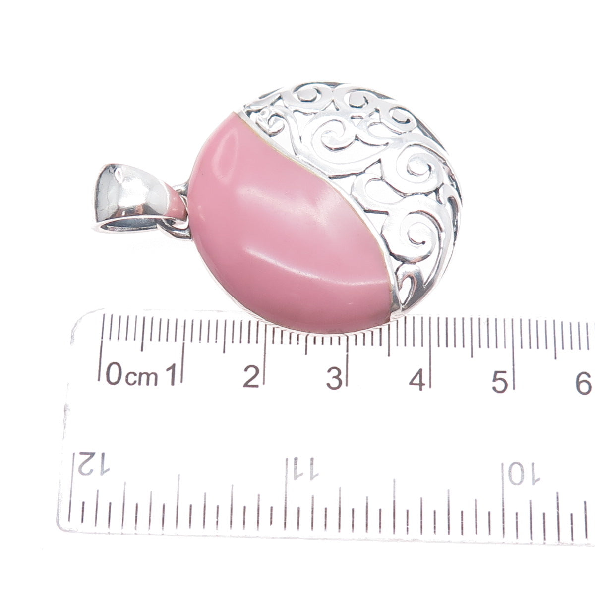 SX Sally C 925 Sterling Silver Vintage Pink Enamel Yin Yang Ornate Charm Pendant