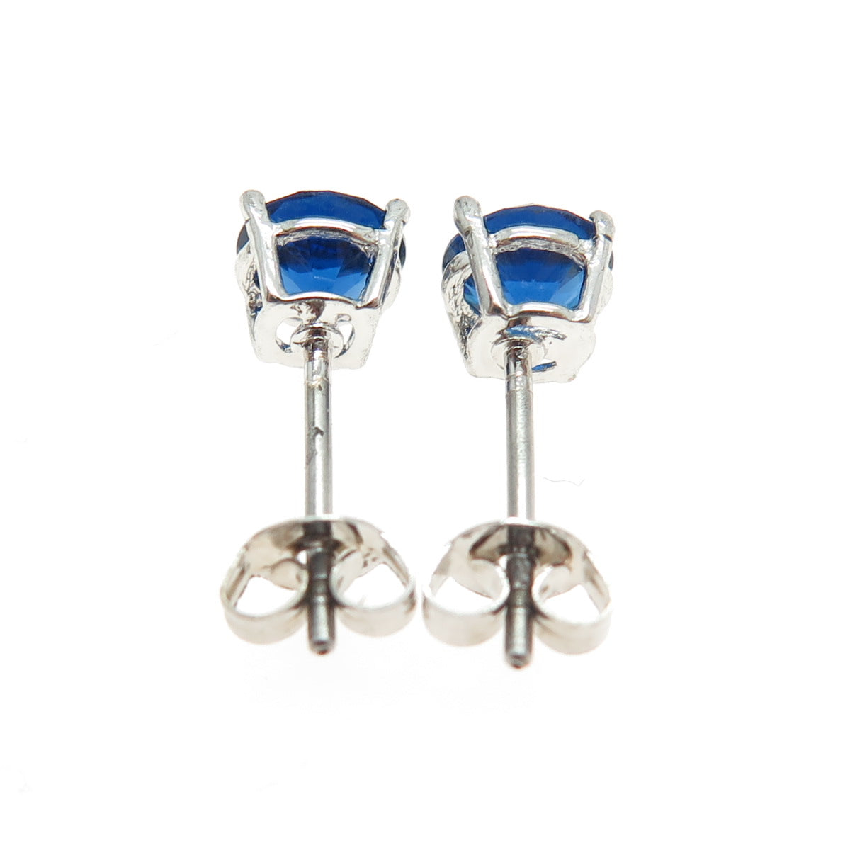 925 Sterling Silver Round-Cut Blue C Z Stud Earrings