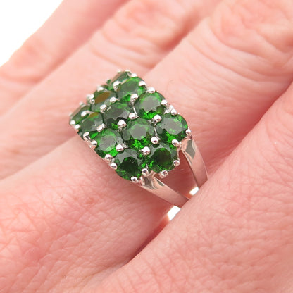 925 Sterling Silver Real Round-Cut Peridot Cluster Ring Size 7