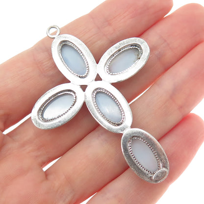 DANECRAFT Sterling Silver Antique Art Deco Optic Fiber Cat's Eye Cross Pendant