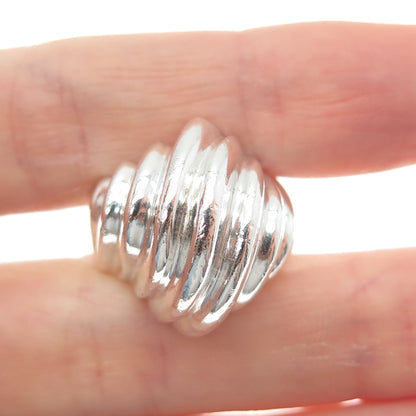925 Sterling Silver Vintage Modernist Ribbed Dome Ring Size 6.25