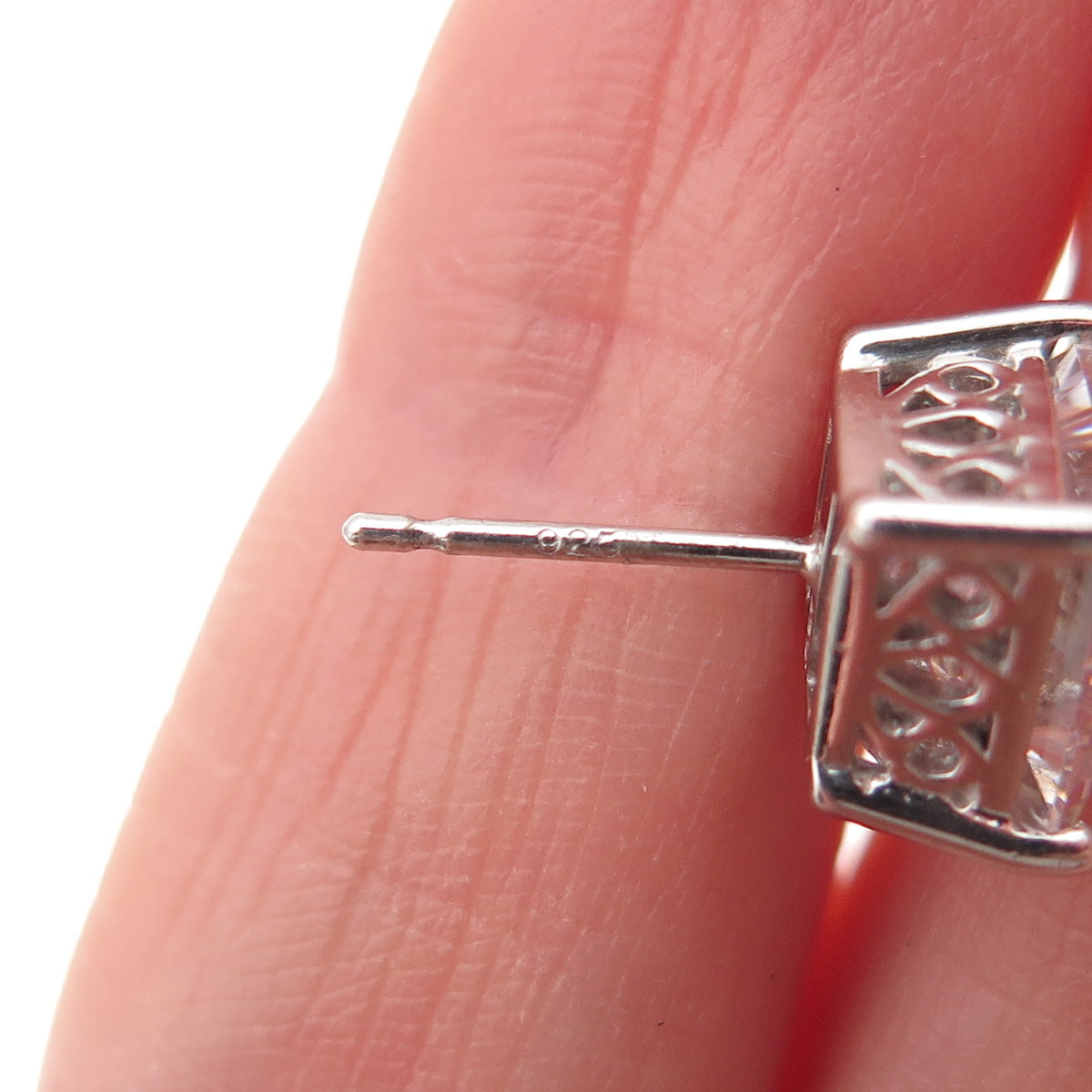 925 Sterling Silver Princess-Cut C Z Stud Earrings