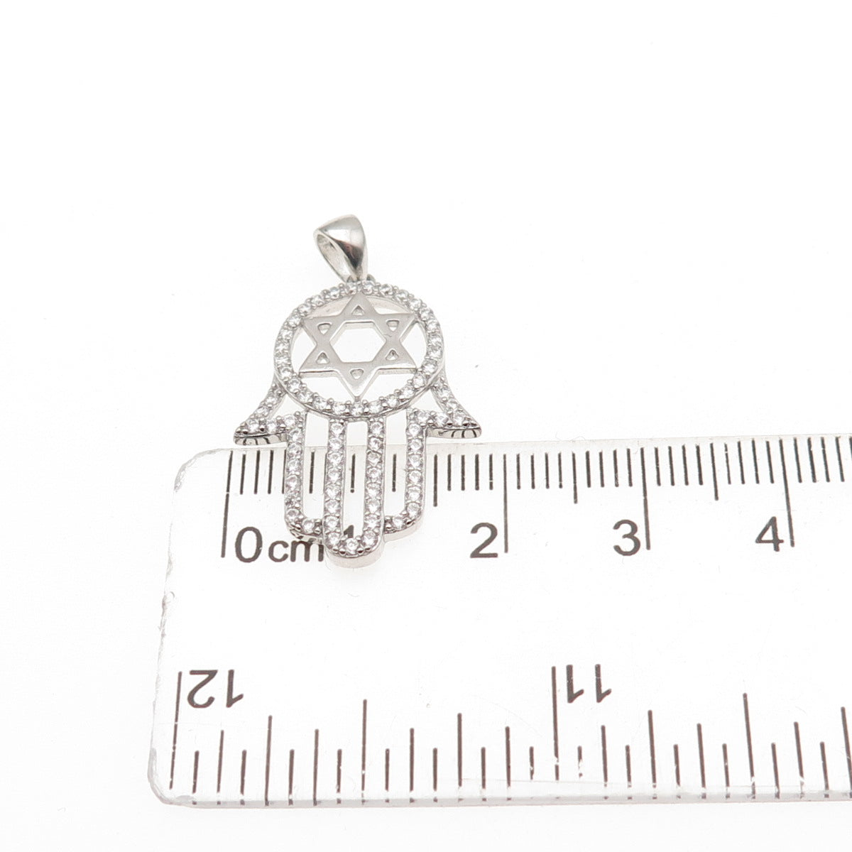925 Sterling Silver Round-Cut C Z Star of David Hamsa Amulet Charm Pendant