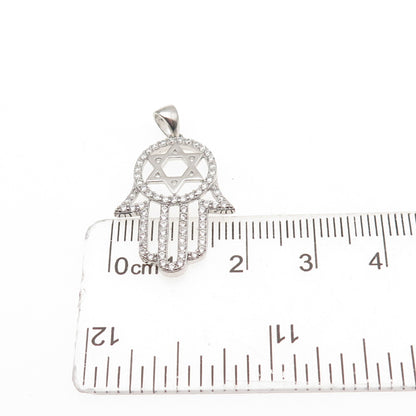 925 Sterling Silver Round-Cut C Z Star of David Hamsa Amulet Charm Pendant