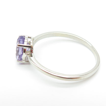 DAZZLERS 925 Sterling Silver Real Oval-Cut Amethyst Ring Size 9