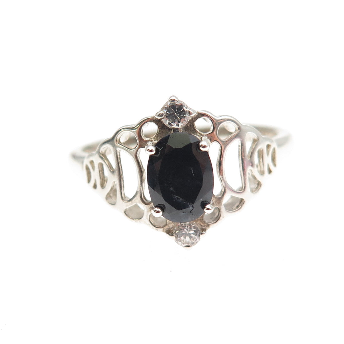925 Sterling Silver Vintage Real Sapphire & C Z Ring Size 8.25