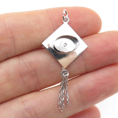 925 Sterling Silver Vintage Graduation Academic Cap 3D Charm Pendant