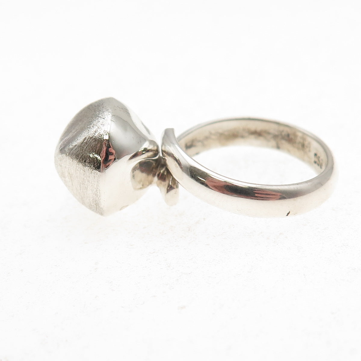 950 Silver Vintage Modernist Brushed Bead Adjustable Ring Size 5.75