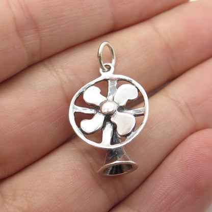 SHUBE 925 Sterling Silver Vintage Table Fan 3D Charm Pendant