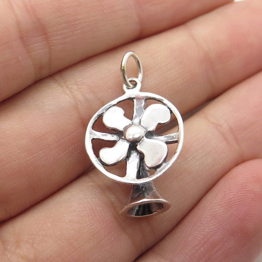 SHUBE 925 Sterling Silver Vintage Table Fan 3D Charm Pendant