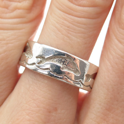 TED OTT Old Pawn Sterling Silver Vintage Dolphin Oxidized Band Ring Size 10.75