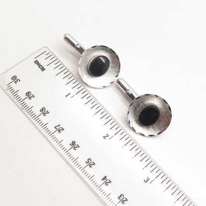 925 Sterling Silver Vintage Real Black Onyx Gemstone Tennis Cufflinks