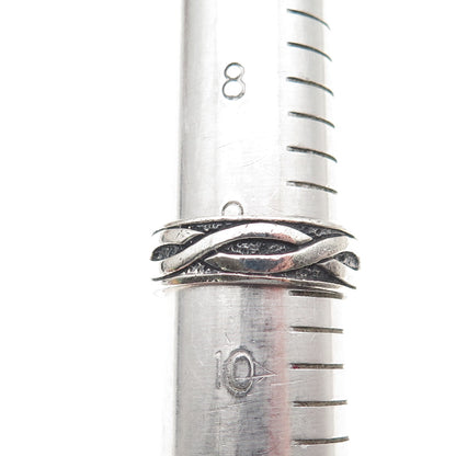 925 Sterling Silver Vintage Woven Oxidized Band Ring Size 9.5