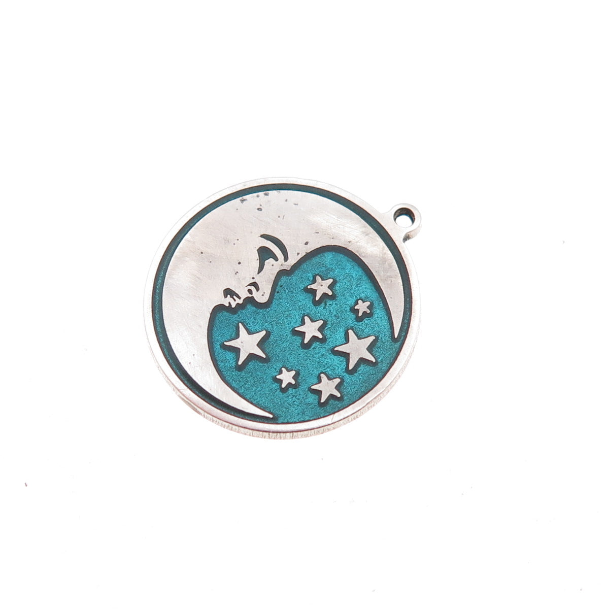 925 Sterling Silver Turquoise Enamel Crescent Moon & Star Charm Pendant