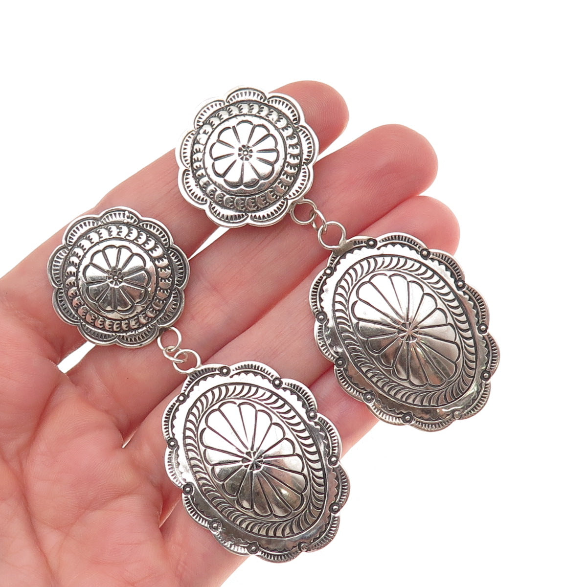 Bobby Francis Navajo Old Pawn Sterling Vintage Concho Dangle Clip On Earrings