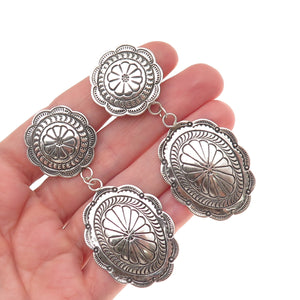 Bobby Francis Navajo Old Pawn Sterling Vintage Concho Dangle Clip On Earrings