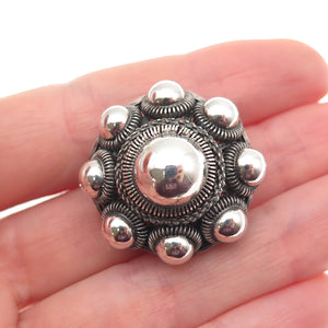 800 Silver Antique Art Deco Floral Filigree Cannetille Oxidized Pin Brooch