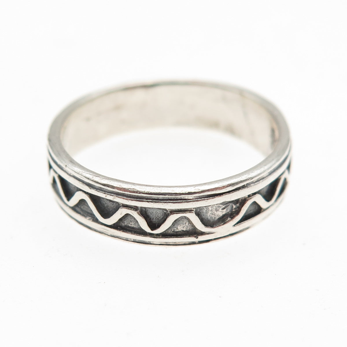 925 Sterling Silver Vintage Zig Zag Oxidized Band Ring Size 7