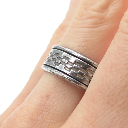 925 Sterling Silver Vintage Chess Oxidized Rotating Band Ring Size 12.5