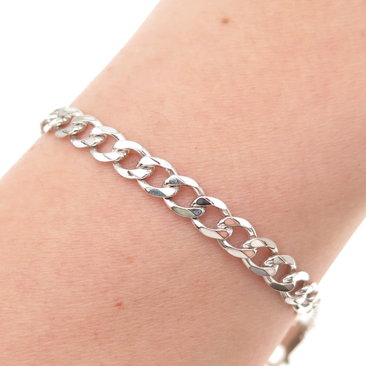 925 Sterling Silver Vintage Italy Curb Link Bracelet 7.5"