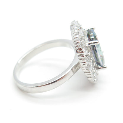 925 Sterling Silver Oval-Cut Mystic Crystal & Multi C Z Bohemian Ring Size 7