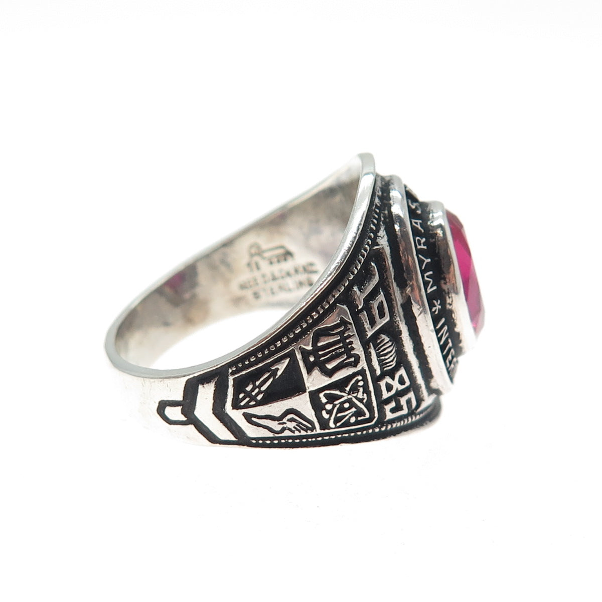 REED CO Sterling Vintage 1985 Lab-Created Ruby M.S. Barnes School Ring Size 9.75